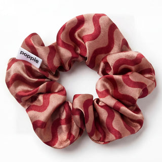 Scrunchie mönster randig burgundy beige mulberry silk
