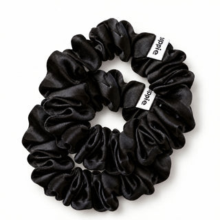 Scrunchie 100% Mulberry Silk Black M 2-pack